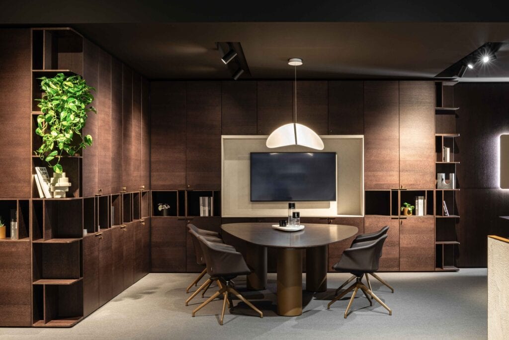 Dark wood stained meeting space image