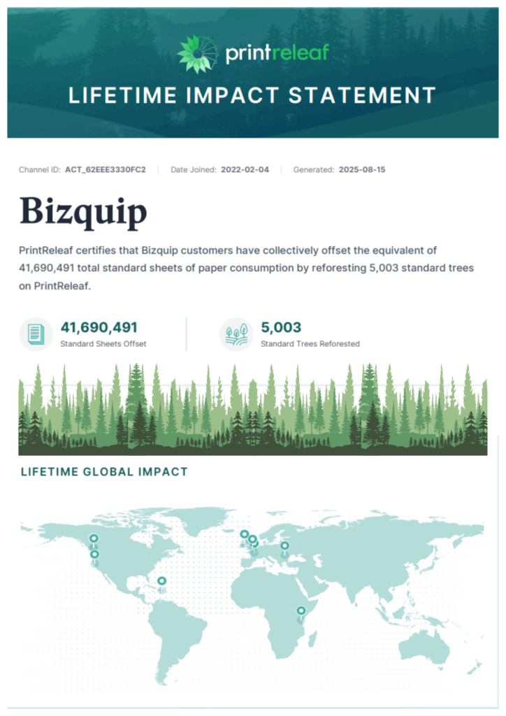 bizquip lifetime impact statement, printreleaf august 2025